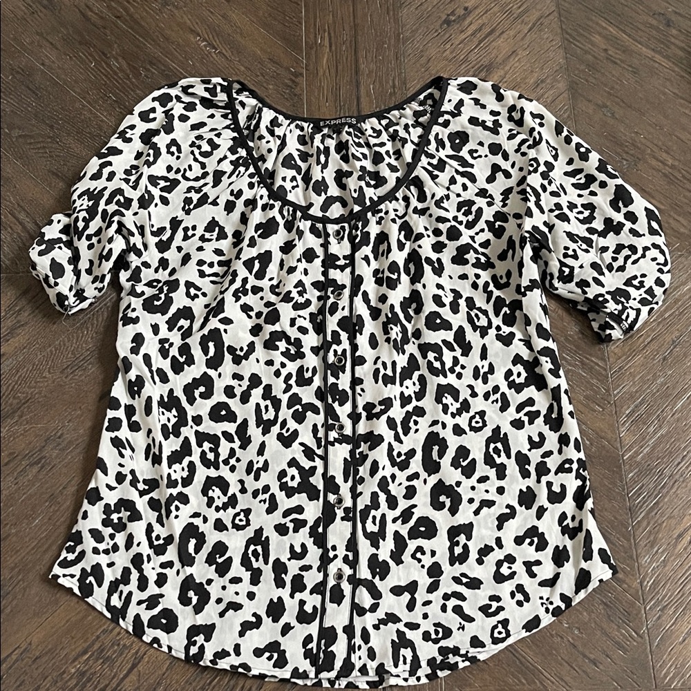 Express Black and White Animal Print Blouse Small